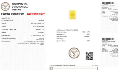 Natural Yellow Sapphire (Pukhraj) 7.17 Carats