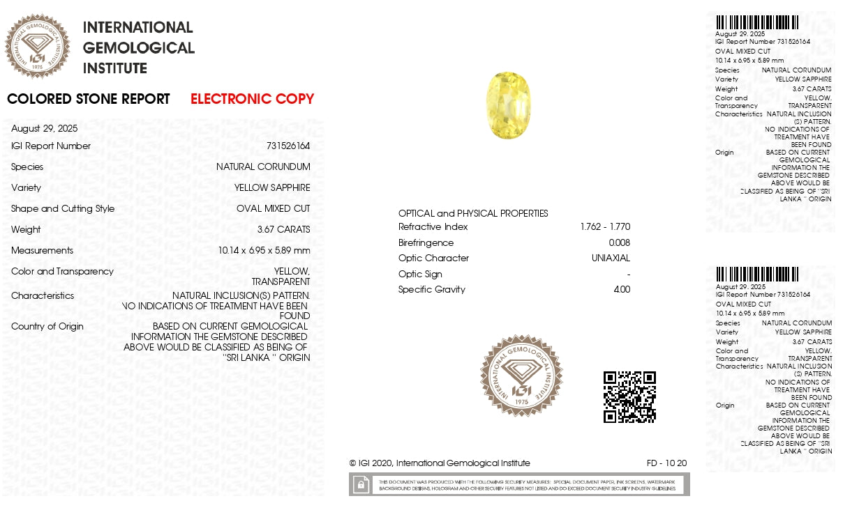 NATURAL YELLOW SAPPHIRE (PUKHRAJ) 3.67 CARATS