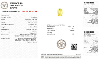 NATURAL YELLOW SAPPHIRE (PUKHRAJ) 3.67 CARATS