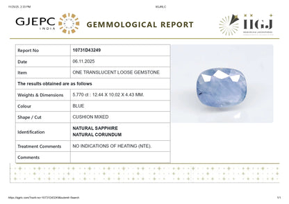 NATURAL BLUE SAPPHIRE (NEELAM) 5.77 CARATS