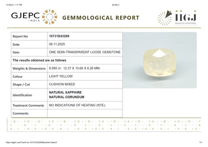 Natural Yellow Sapphire (Pukhraj) 8.58 Carats