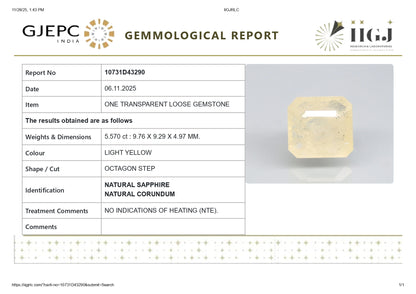 Natural Yellow Sapphire (Pukhraj) 5.57 Carats