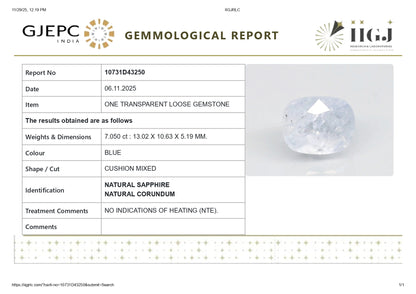 Natural Blue Sapphire (Neelam) 7.05 Carats