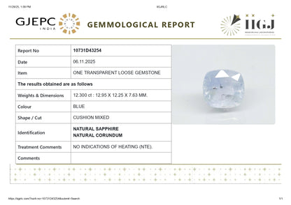 Natural Blue Sapphire (Neelam) 12.30 Carats