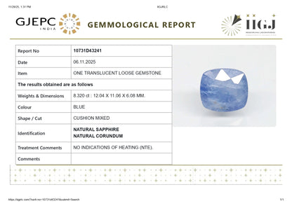 Natural Blue Sapphire (Neelam) 8.32 Carats