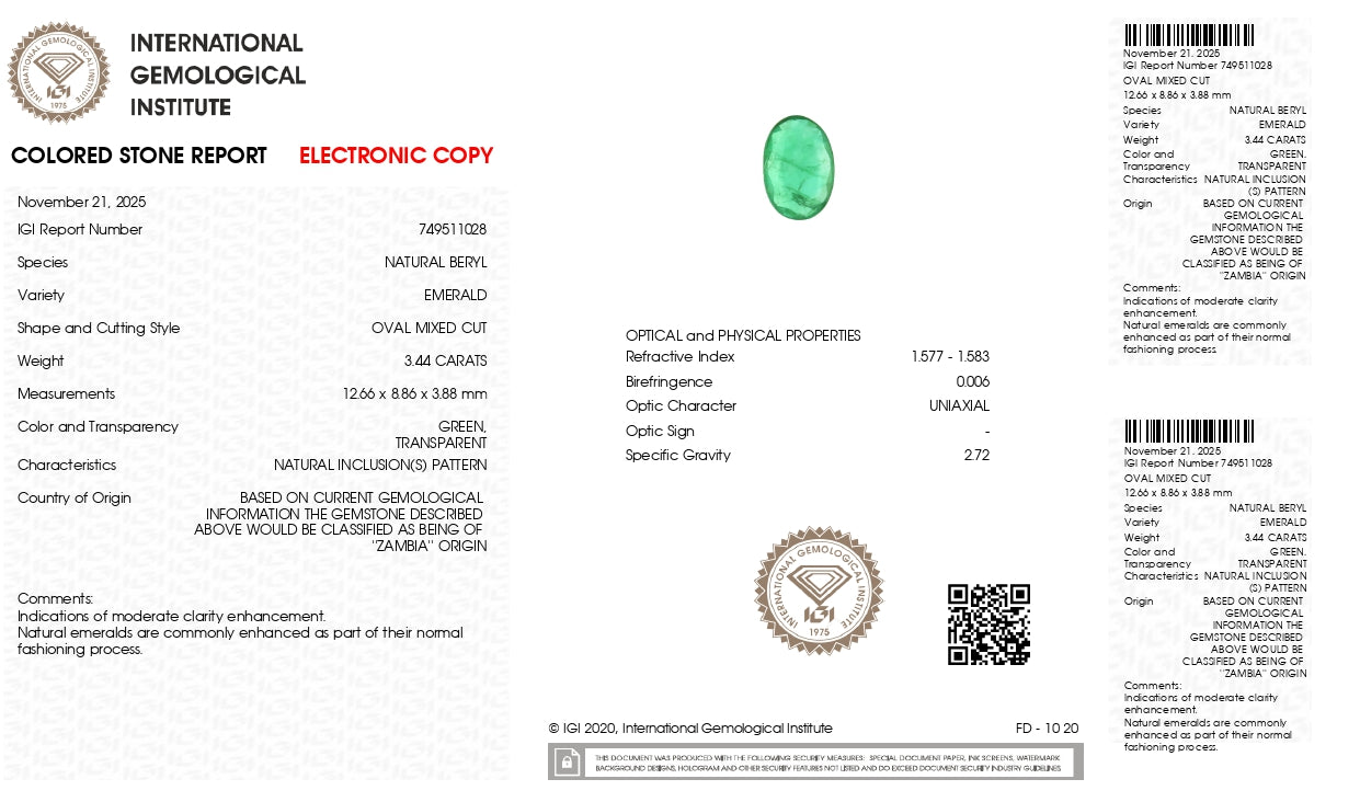 Natural Zambian Emerald (Panna) 3.44 Carats