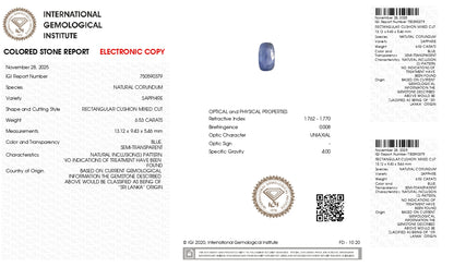 Natural Blue Sapphire (Neelam) 6.53 Carats
