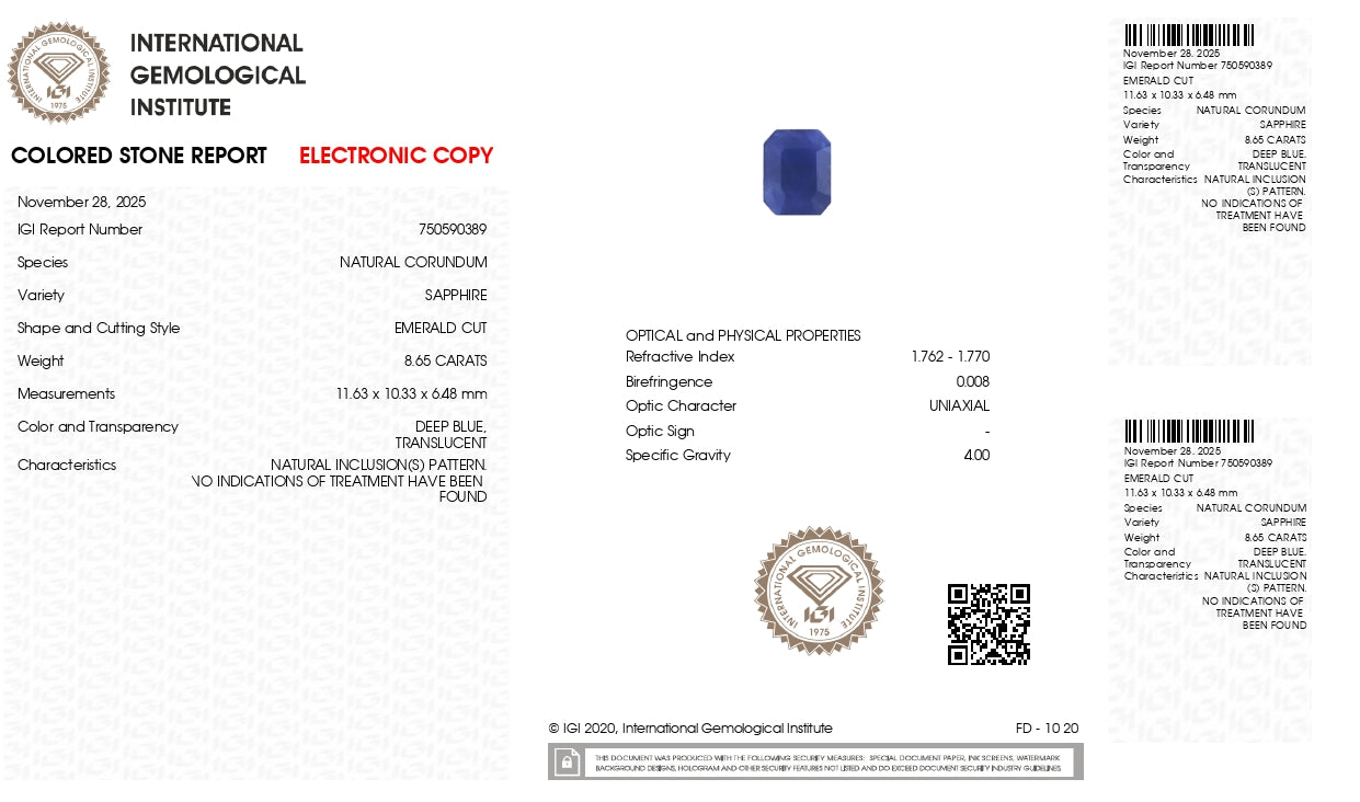 Natural Blue Sapphire (Neelam) 8.65 Carats
