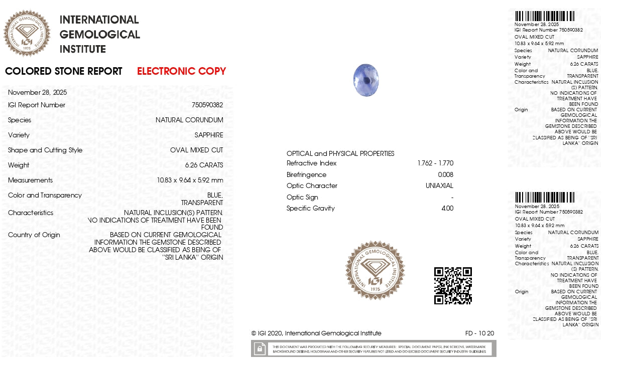Natural Blue Sapphire (Neelam) 6.26 Carats
