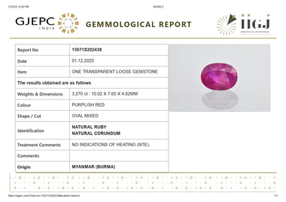 Burmese Ruby (Manik) 3.27 Carats