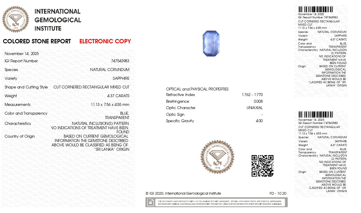 Natural Blue Sapphire (Neelam) 4.37 Carats
