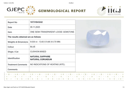 NATURAL BLUE SAPPHIRE (NEELAM) 9.03 CARATS