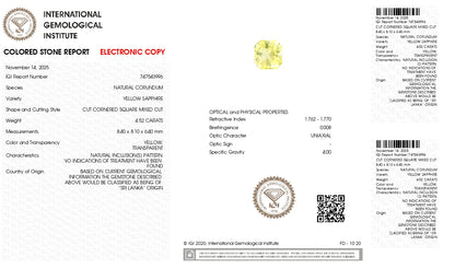 NATURAL YELLOW SAPPHIRE (PUKHRAJ) 4.52 CARATS