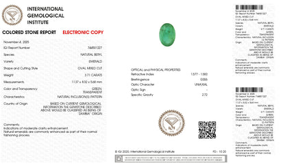 Natural Zambian Emerald (Panna) 3.71 Carats