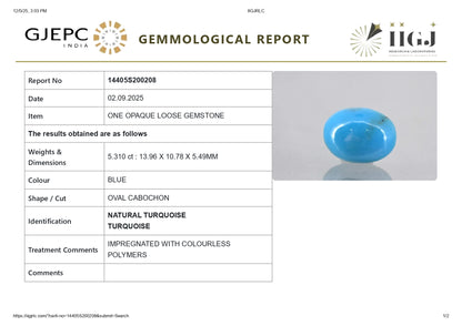 Natural Turquoise (Firoza) 5.31 Carats