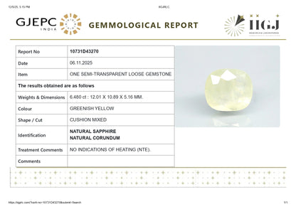 Natural Yellow Sapphire (Pukhraj) 6.48 Carats