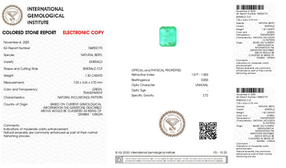 Natural Zambian Emerald (Panna) 1.30 Carats