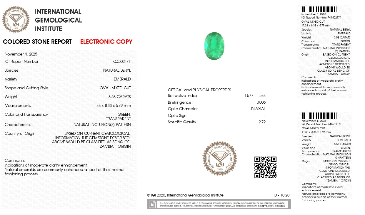 Natural Zambian Emerald (Panna) 3.53 Carats
