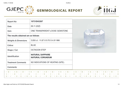 Natural Blue Sapphire (Neelam) 5.85 Carats