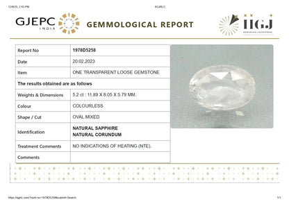 Natural White Sapphire 5.20 Carats