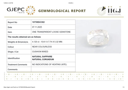 Natural White Sapphire 4.12 Carats