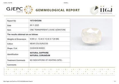 Natural White Sapphire 9.00 Carats