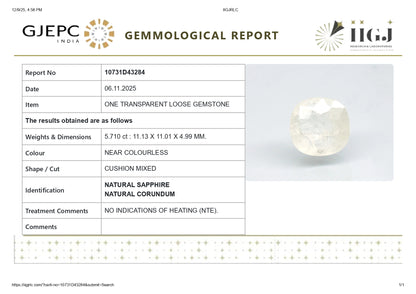 Natural White Sapphire 5.71 Carats