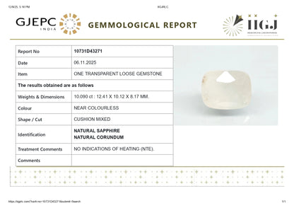 Natural White Sapphire 10.09 Carats