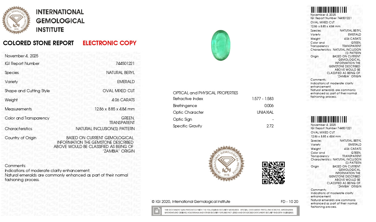 Natural Zambian Emerald (Panna) 4.06 Carats