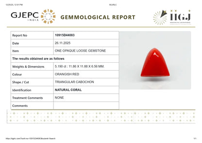 Natural Italian Red Coral (Moonga) 5.19 Carats