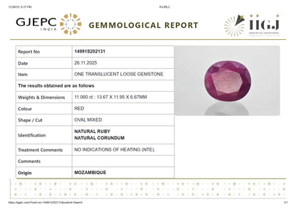 Natural Ruby (Manik) 11.06 Carats