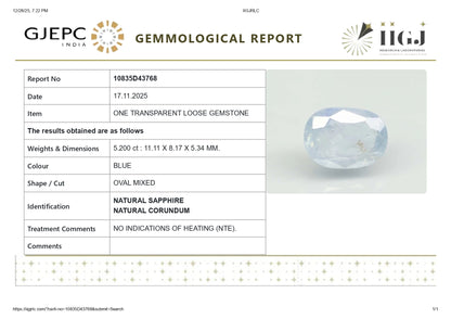 NATURAL BLUE SAPPHIRE (NEELAM) 5.20 CARATS