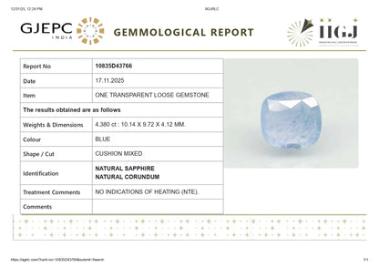 Natural Blue Sapphire (Neelam) 4.38 Carats