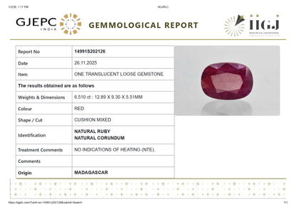 Natural Ruby (Manik) 6.51 Carats