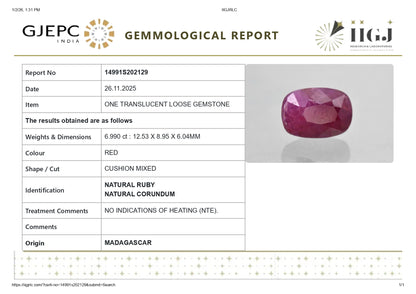 Natural Ruby (Manik) 6.99 Carats