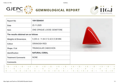 Natural Italian Red Coral (Moonga) 5.23 Carats