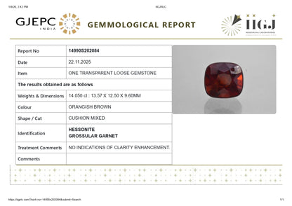 Natural Sri-Lankan Hessonite (Gomed) 14.05 Carats