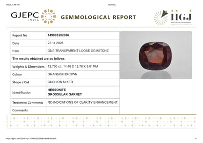Natural Sri-Lankan Hessonite (Gomed) 12.70 Carats