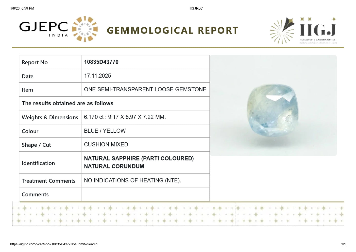 Natural Pitambari 6.17 Carats