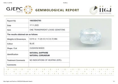 Natural Blue Sapphire (Neelam) 6.01 Carats
