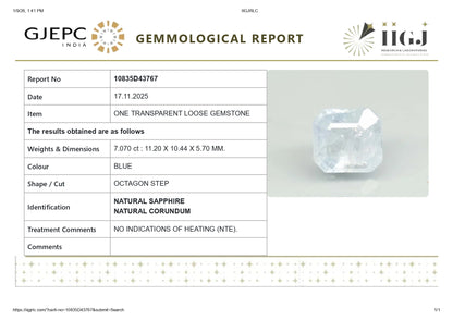 Natural Blue Sapphire (Neelam) 7.07 Carats