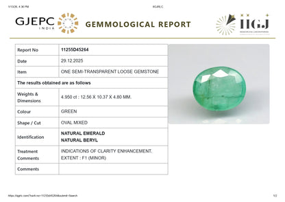 Natural Zambian Emerald (Panna) 4.95  Carats