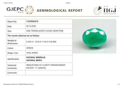 Natural Zambian Emerald (Panna) 6.63 Carats