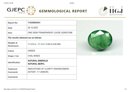 Natural Zambian Emerald (Panna) 11.41 Carats