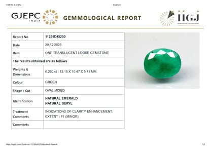 Natural Zambian Emerald (Panna) 6.26 Carats