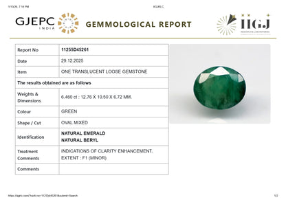 Natural Zambian Emerald (Panna) 6.46 Carats