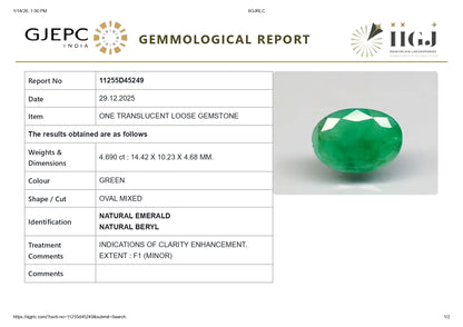 Natural Zambian Emerald (Panna) 4.69 Carats