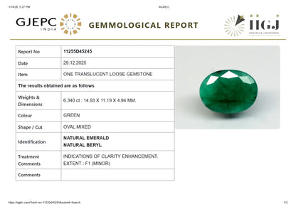 Natural Zambian Emerald (Panna) 6.34 Carats