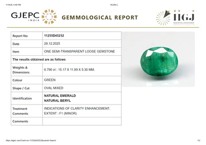 Natural Zambian Emerald (Panna) 6.78 Carats
