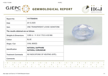 Natural Blue Sapphire (Neelam) 3.89 Carats